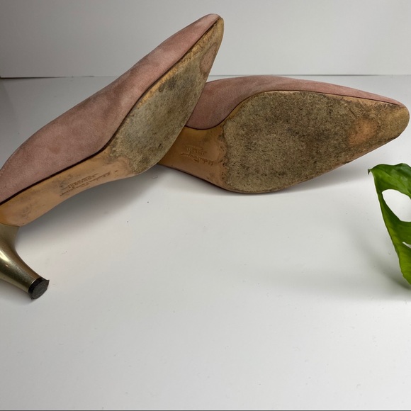 Vintage Ferragamo Pink Suede Kitten Heel Mules - Picture 7 of 7